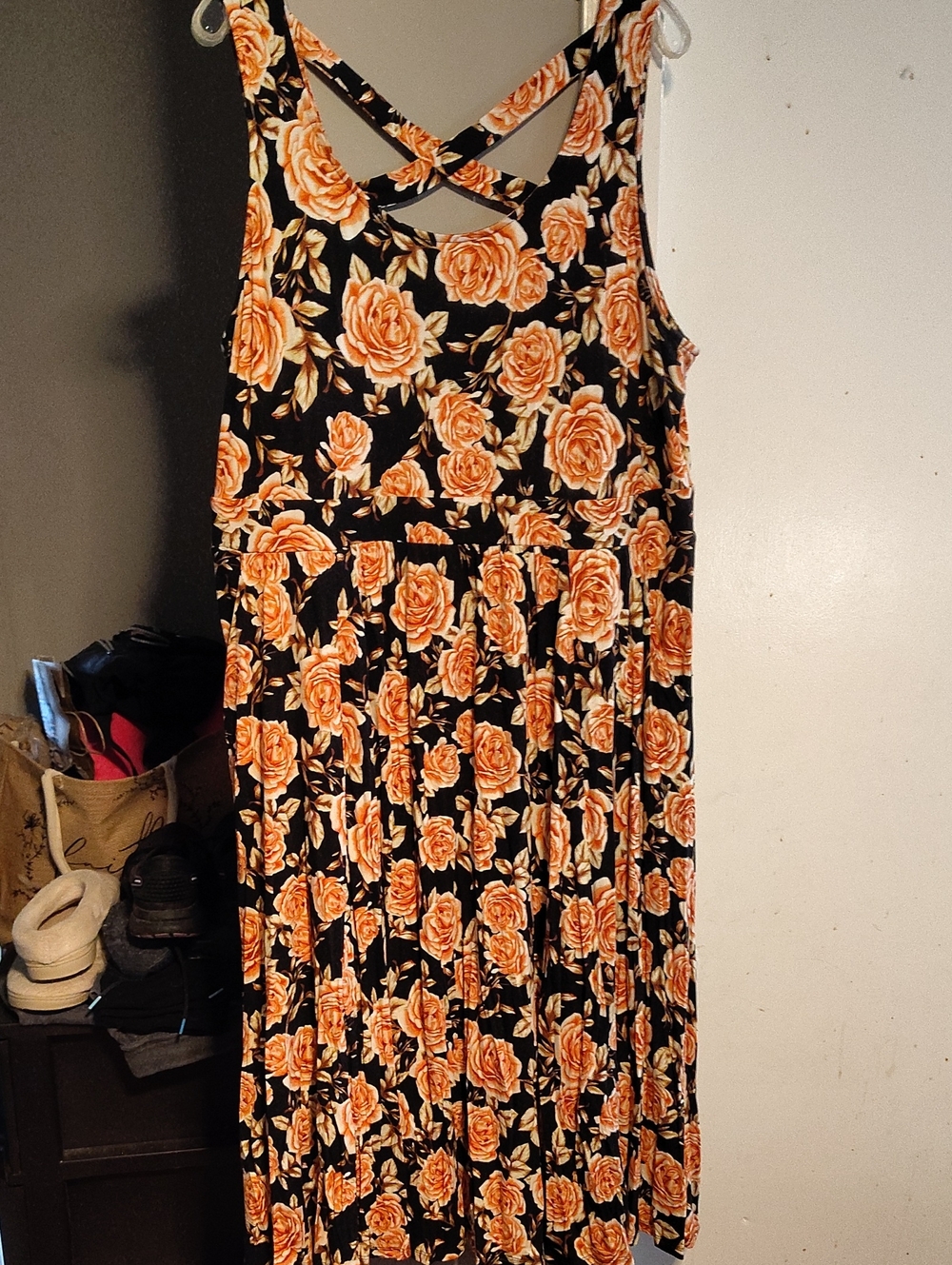 Torrid Floral Strappy Midi/Tea Length Dress - Black with Rose Print Size 3